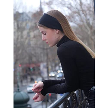 RITOPER Black 10 Pack Yoga Workout Headbands for Women and Girls, Wide Elastic Thick Head Bands Turban Head Wrap, Non Slip No Headache Sweat Bands for Hiking, Tennis, Cycling, Running