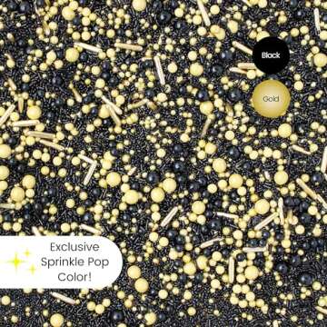 Black Gold Sprinkle Mix| Sprinkles Made In USA By Sprinkle Pop| Colorful Sprinkles With Gold Metallic Dragees| Sprinkles For Decorating Wedding Graduation Christmas New Year Cupcakes Cake Cookies, 2oz