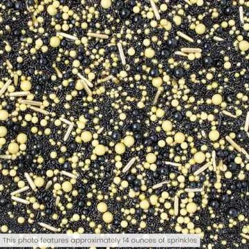 Black Gold Sprinkle Mix| Sprinkles Made In USA By Sprinkle Pop| Colorful Sprinkles With Gold Metallic Dragees| Sprinkles For Decorating Wedding Graduation Christmas New Year Cupcakes Cake Cookies, 2oz