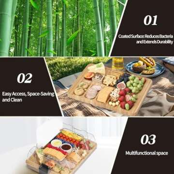 MOMJOY 1-Compartment Charcuterie Board With Lid, 100% Bamboo Cheese Board, Cheese Platter with Locki...