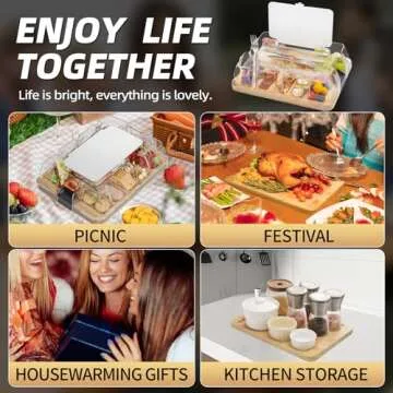 MOMJOY 1-Compartment Charcuterie Board With Lid, 100% Bamboo Cheese Board, Cheese Platter with Locking handle, Travel Cheese Boards Set,2024 Mom Christmas Gifts or wedding gift