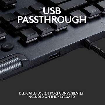 Logitech G815 LIGHTSYNC RGB Mechanical Gaming Keyboard with Low Profile GL Clicky key switch, 5 programmable G-keys, USB Passthrough, dedicated media control - Clicky,Black