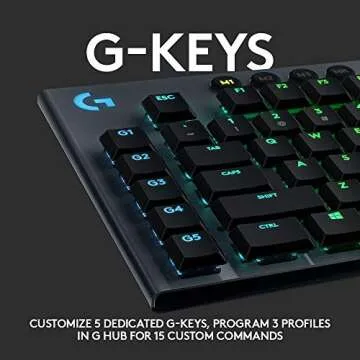 Logitech G815 LIGHTSYNC RGB Mechanical Gaming Keyboard with Low Profile GL Clicky key switch, 5 programmable G-keys, USB Passthrough, dedicated media control - Clicky,Black