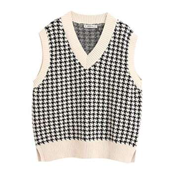 Trendy SAFRISIOR Oversized Houndstooth Sweater Vest