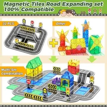 Goodtiles Magnetic Tiles Road Expansion Set, STEM Magnetic Building Blocks for Kids Ages 3-5 4-8 5-7...