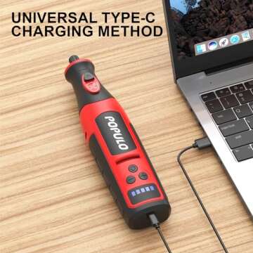 POPULO 8V Cordless Rotary Tool Kit, 5 Variable Speeds, Max Load Speed up to 25000 RPM, Powerful Engraver, Sander, Polisher, 114 Easy Change Accessories and Shield,Craft Tool for Handmade and DIY
