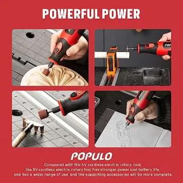 POPULO 8V Cordless Rotary Tool Kit, 5 Variable Speeds, Max Load Speed up to 25000 RPM, Powerful Engraver, Sander, Polisher, 114 Easy Change Accessories and Shield,Craft Tool for Handmade and DIY