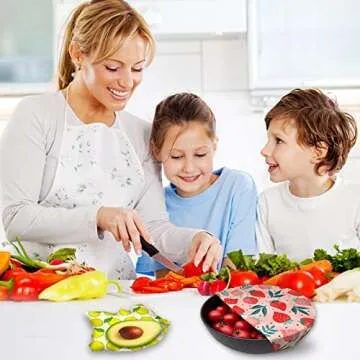 Reusable Beeswax Wrap - 9 Pack Beeswax Wraps For Food, Organic, Sustainable, Biodegradable, Zero Waste, Plastic-Free Food Storage, 1L Strawberry, 3M Orange, 5S Lemon Patterns