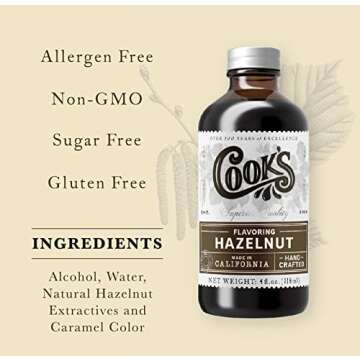 Cook's, Pure Hazelnut Flavor, Perfect for Baking and Cooking, Certified Kosher, Gluten Free, Allergen Free, Vegan, 8 oz