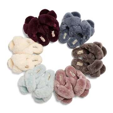 Fireside By Dearfoams Womens Newcastle Crossband All Over Shearling Easy On/Off Slide Slipper, Flintstone, 6 US