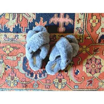 Fireside By Dearfoams Womens Newcastle Crossband All Over Shearling Easy On/Off Slide Slipper, Flintstone, 6 US