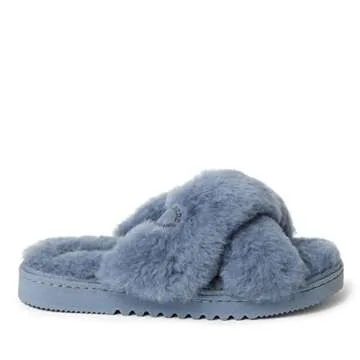 Fireside By Dearfoams Womens Newcastle Crossband All Over Shearling Easy On/Off Slide Slipper, Flintstone, 6 US