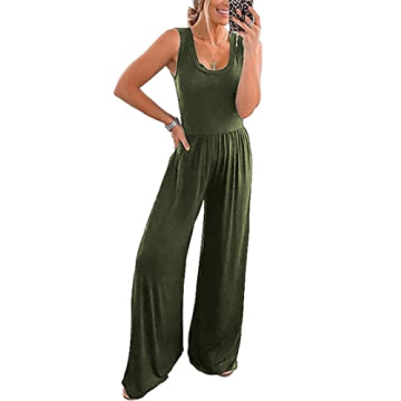 PRETTYGARDEN Women’s Summer Sleeveless Tank Jumpsuits High Waist Low Cut Casual Scoop Neck Fit And...
