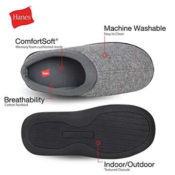 Hanes Comfort Soft Memory Foam Indoor Outdoor Clog Slipper Shoe - Men’s and Boy’s Sizes, Grey, 2...