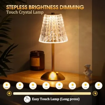 Nusogon Cordless Touch Dimmable Crystal Lamp (Gold)