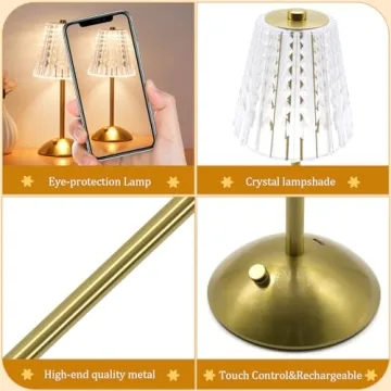 Nusogon Cordless Touch Dimmable Crystal Lamp (Gold)