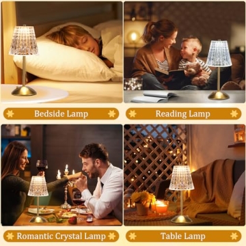 Nusogon Cordless Touch Dimmable Crystal Lamp (Gold)
