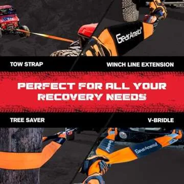 GearAmerica Tow Strap 3" x 8' Heavy Duty Tree Saver Winch Strap 35,053 lbs (17.5 US Tons) Tow Rope Recovery Straps Offroad – Weather Resistant Recovery Rope + Triple Reinforced Loops Towing Strap