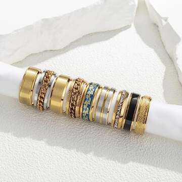 EIELO 9Pcs Stainless Steel Band Rings for Men Women Cool Fidget Spinning Chain Ring Anxiety Relief F...