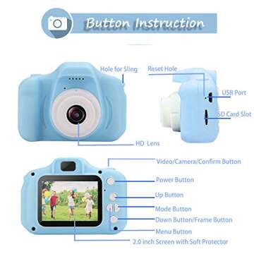 Digital Camera for Kids,hyleton 1080P FHD Kids Digital Video Camera with 2 Inch IPS Screen and 32GB SD Card for 3-10 Years Boys Girls Gift (Light Blue)