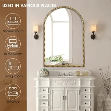 Arched Wall Mirror - 24x36" Decorative Metal Beaded Accent Mirror