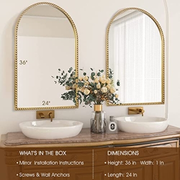 Arched Wall Mirror - 24x36" Decorative Metal Beaded Accent Mirror