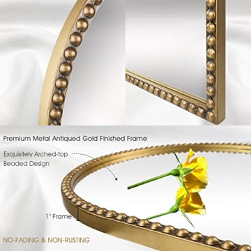 Arched Wall Mirror - 24x36" Decorative Metal Beaded Accent Mirror