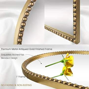 Arched Wall Mirror - 24x36" Decorative Metal Beaded Accent Mirror
