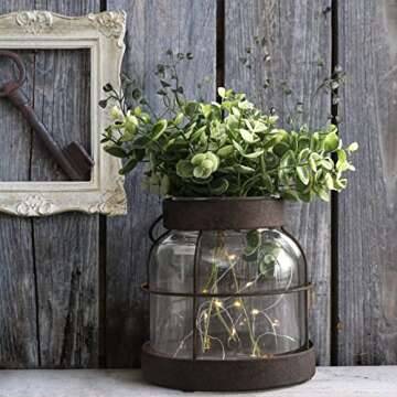 Vintage Glass Farmhouse Vase, Rustic Lantern Decor with Plants Flowers Lights Vintage Style Vases fo...