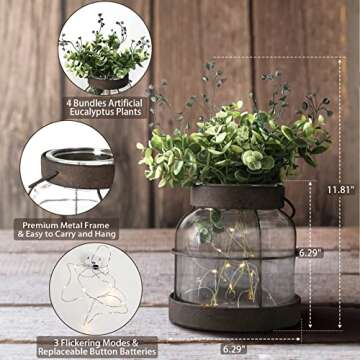 Vintage Glass Farmhouse Vase, Rustic Lantern Decor with Plants Flowers Lights Vintage Style Vases for Home Decor Floral Arrangement Hostess Gift