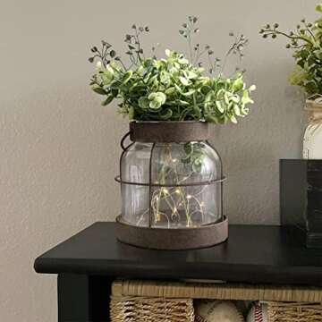 Vintage Glass Farmhouse Vase, Rustic Lantern Decor with Plants Flowers Lights Vintage Style Vases for Home Decor Floral Arrangement Hostess Gift