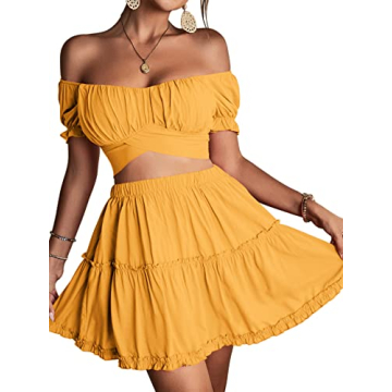 Stylish LYANER Women's 2 Piece Off Shoulder Outfit Set