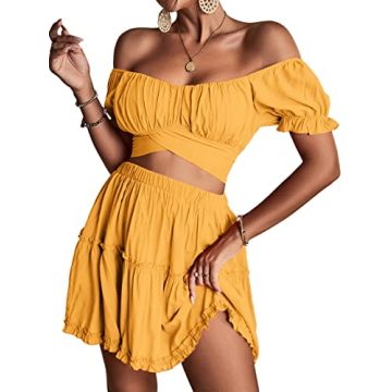 Stylish LYANER Women's 2 Piece Off Shoulder Outfit Set
