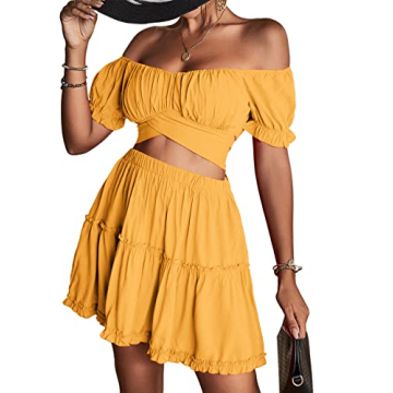 Stylish LYANER Women's 2 Piece Off Shoulder Outfit Set