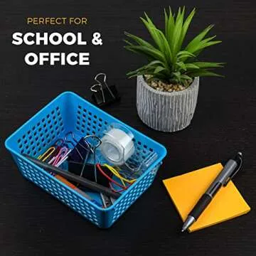 YBM Home 12-Pack Small Plastic Storage Baskets - Essential Organizers for Home and Office