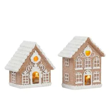 Braxio Gingerbread House Kit Christmas Decorations - 2PCS Resin Christmas Gingerbread House with Led...