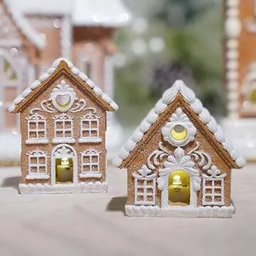 Braxio Gingerbread House Kit Christmas Decorations - 2PCS Resin Christmas Gingerbread House with Led Light Christmas Decor for Family Room Decor Aesthetic Christmas Decorations Indoor Home Decor