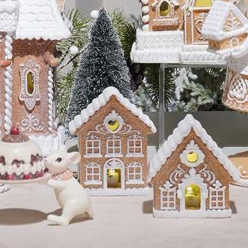 Braxio Gingerbread House Kit Christmas Decorations - 2PCS Resin Christmas Gingerbread House with Led Light Christmas Decor for Family Room Decor Aesthetic Christmas Decorations Indoor Home Decor