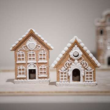Braxio Gingerbread House Kit Christmas Decorations - 2PCS Resin Christmas Gingerbread House with Led Light Christmas Decor for Family Room Decor Aesthetic Christmas Decorations Indoor Home Decor