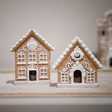 Braxio Gingerbread House Kit Christmas Decorations - 2PCS Resin Christmas Gingerbread House with Led Light Christmas Decor for Family Room Decor Aesthetic Christmas Decorations Indoor Home Decor