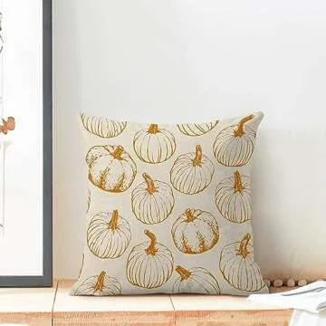 Fall Throw Pillow Covers 18 x 18 Set of 2 Burnt Orange Pumpkin Autumn Pillow Cover Harvest Thanksgiving Farmhouse Pillowcase Outdoor Linen Decorative Cushion Case for Sofa Bed Couch Home Decor