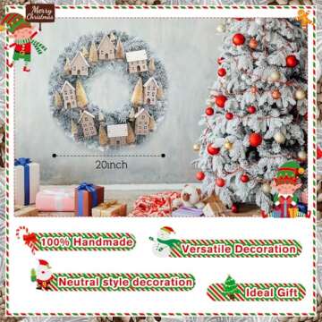 Daifunli Christmas Wreaths for Front Door Xmas Village Wreath Christmas Village Accessories Outside Christmas Wreaths for House Mini Craft Wreaths Winter for Windows, Walls, Xmas Decorations, 20 Inch