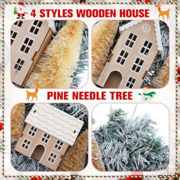 Daifunli Christmas Wreaths for Front Door Xmas Village Wreath Christmas Village Accessories Outside Christmas Wreaths for House Mini Craft Wreaths Winter for Windows, Walls, Xmas Decorations, 20 Inch