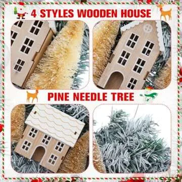 Daifunli Christmas Wreaths for Front Door Xmas Village Wreath Christmas Village Accessories Outside Christmas Wreaths for House Mini Craft Wreaths Winter for Windows, Walls, Xmas Decorations, 20 Inch