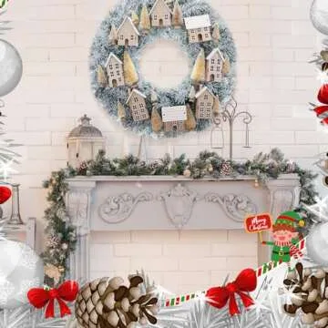 Daifunli Christmas Wreaths for Front Door Xmas Village Wreath Christmas Village Accessories Outside Christmas Wreaths for House Mini Craft Wreaths Winter for Windows, Walls, Xmas Decorations, 20 Inch
