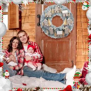 Daifunli Christmas Wreaths for Front Door Xmas Village Wreath Christmas Village Accessories Outside Christmas Wreaths for House Mini Craft Wreaths Winter for Windows, Walls, Xmas Decorations, 20 Inch