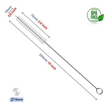 Long Straw Cleaner Brush Extend 10 inch, Wide 10mm diam Pipe Cleaners, Long Straw Brush for Sippy Cu...