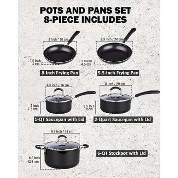 Cook N Home Pots and Pans Nonstick Kitchen Cookware Sets include Saucepan Frying Pan Stockpots 8-Pie...