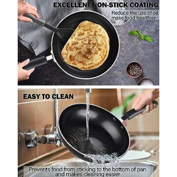 Cook N Home Pots and Pans Nonstick Kitchen Cookware Sets include Saucepan Frying Pan Stockpots 8-Piece, Heavy Gauge, Stay Cool Handle, Black