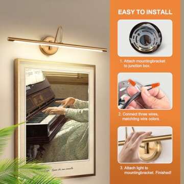 JOOSENLUX Dimmable Led Picture Lights 24.4'' Brass Golden-Like Hard-Wired Display Lighting for Paint...